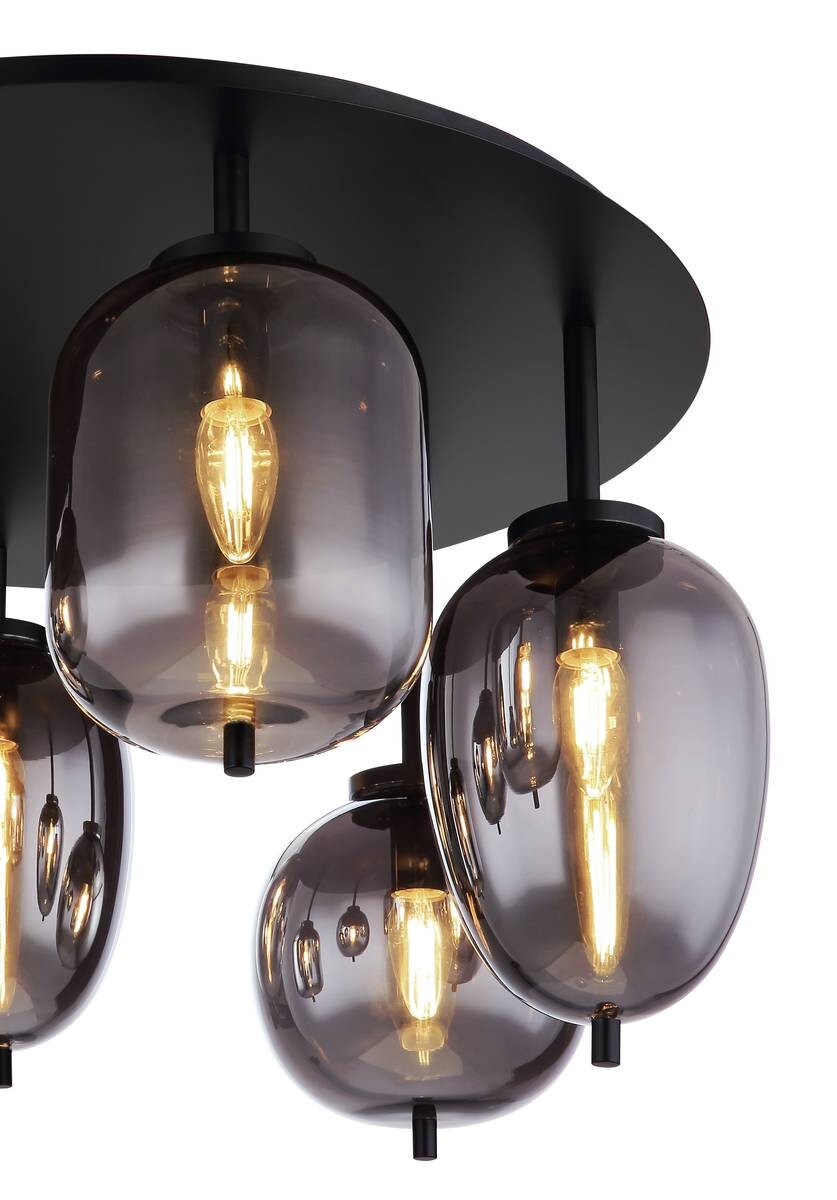 GLOBO Deckenleuchte Blacky mattschwarz Metall Rauchglas H/D: ca. 38x65 cm E14 6 Brennstellen