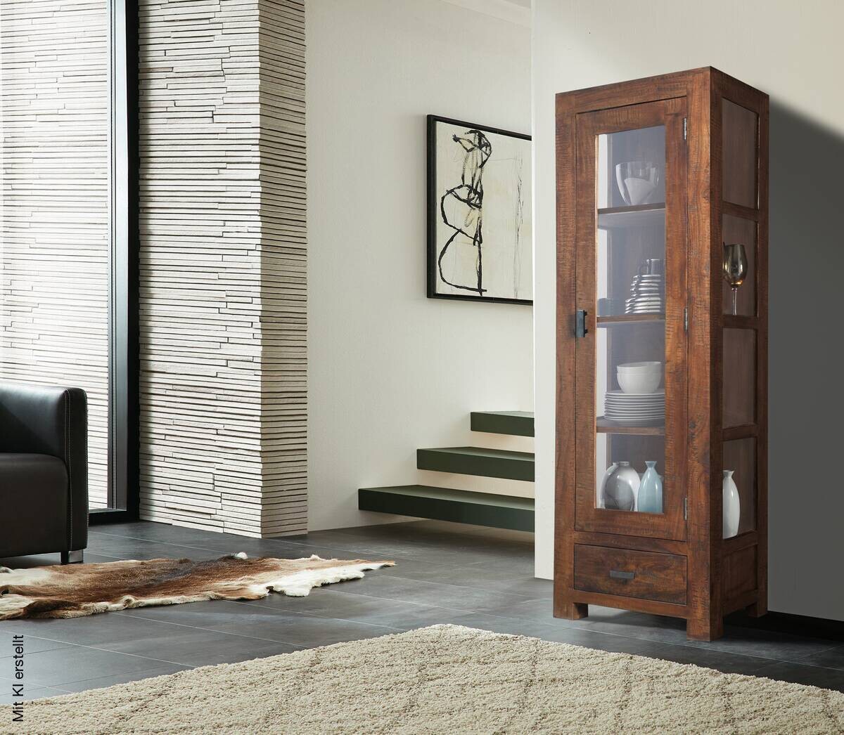 Vitrine Genua Akazie dunkel B/H/T: ca. 50x175x40 cm
