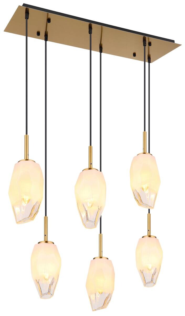 GLOBO Pendelleuchte messing Opal klar Glas Metall B/H/T: ca. 24x120x72 cm E14 6 Brennstellen