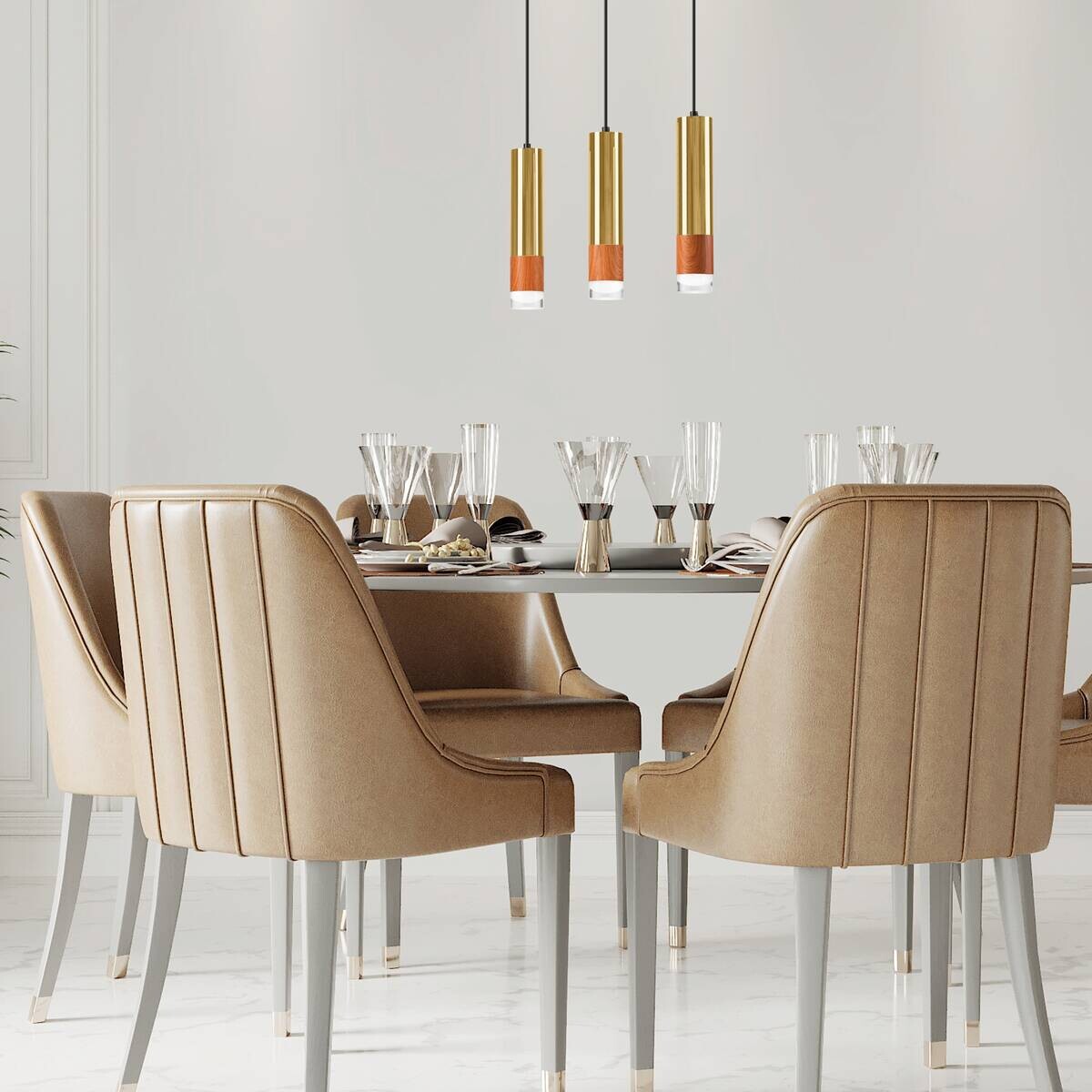 Lamkur Pendelleuchte gold Stahl Glas B/H/L: ca. 8x95x45 cm GU10 3 Brennstellen