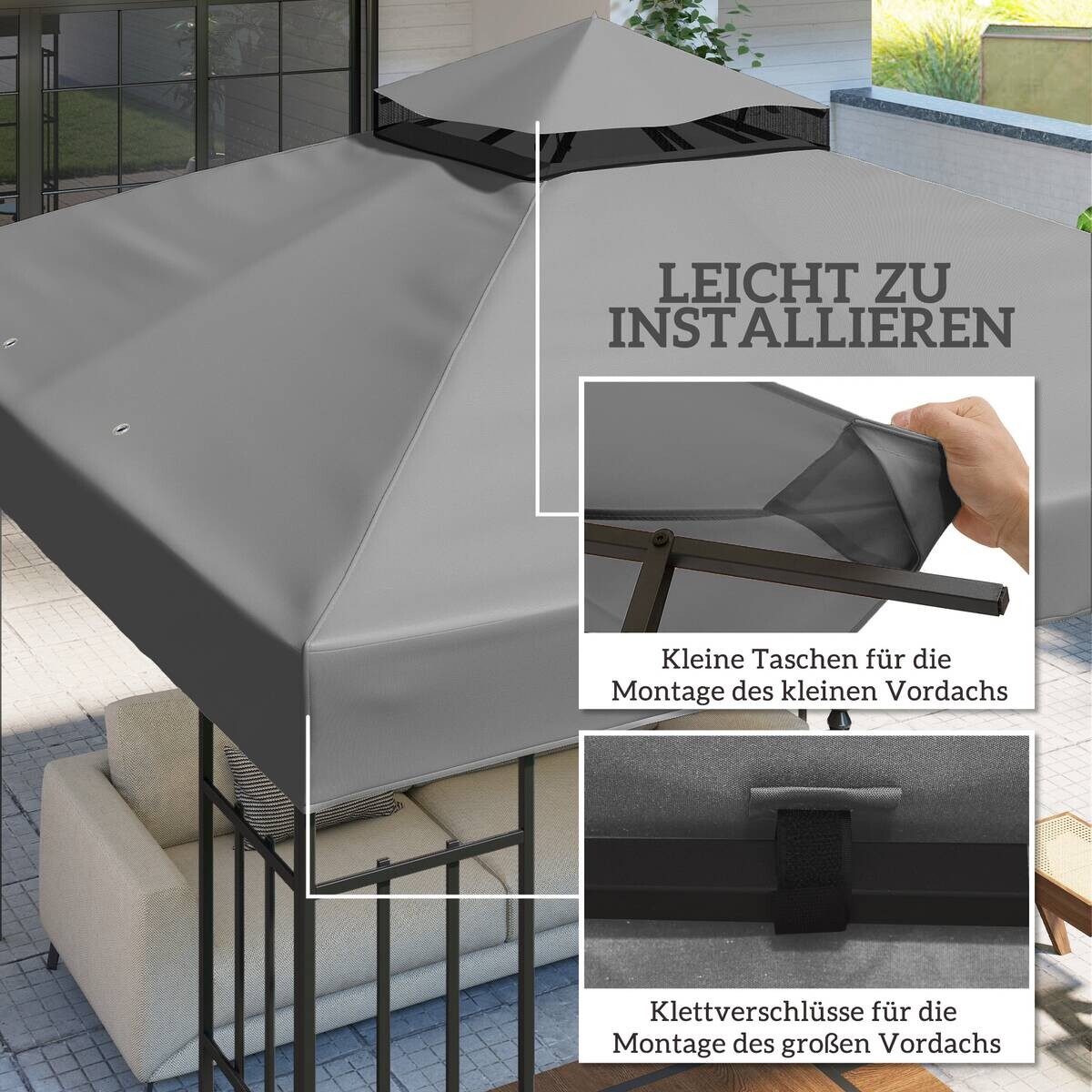 Outsunny Pavillon Ersatzdach dunkelgrau Metall B/H/L: ca. 300x1x300 cm
