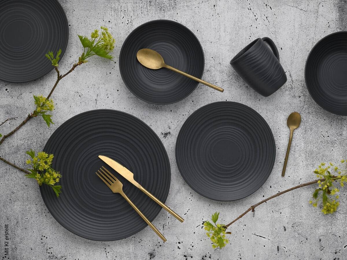 CreaTable Kombiservice Lava Stone schwarz Steinzeug 24 tlg.