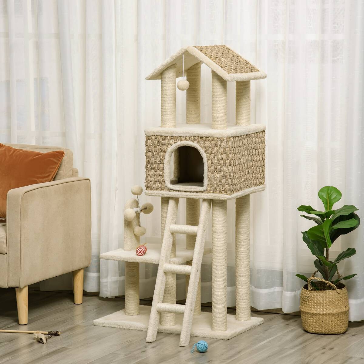 PawHut Kratzbaum beige Polyester B/H/L: ca. 40x131x69 cm