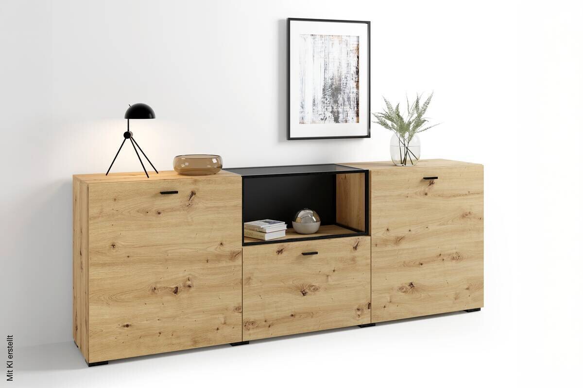 Sideboard FRAME Eiche schwarz B/H/T: ca. 200x75,5x37,5 cm