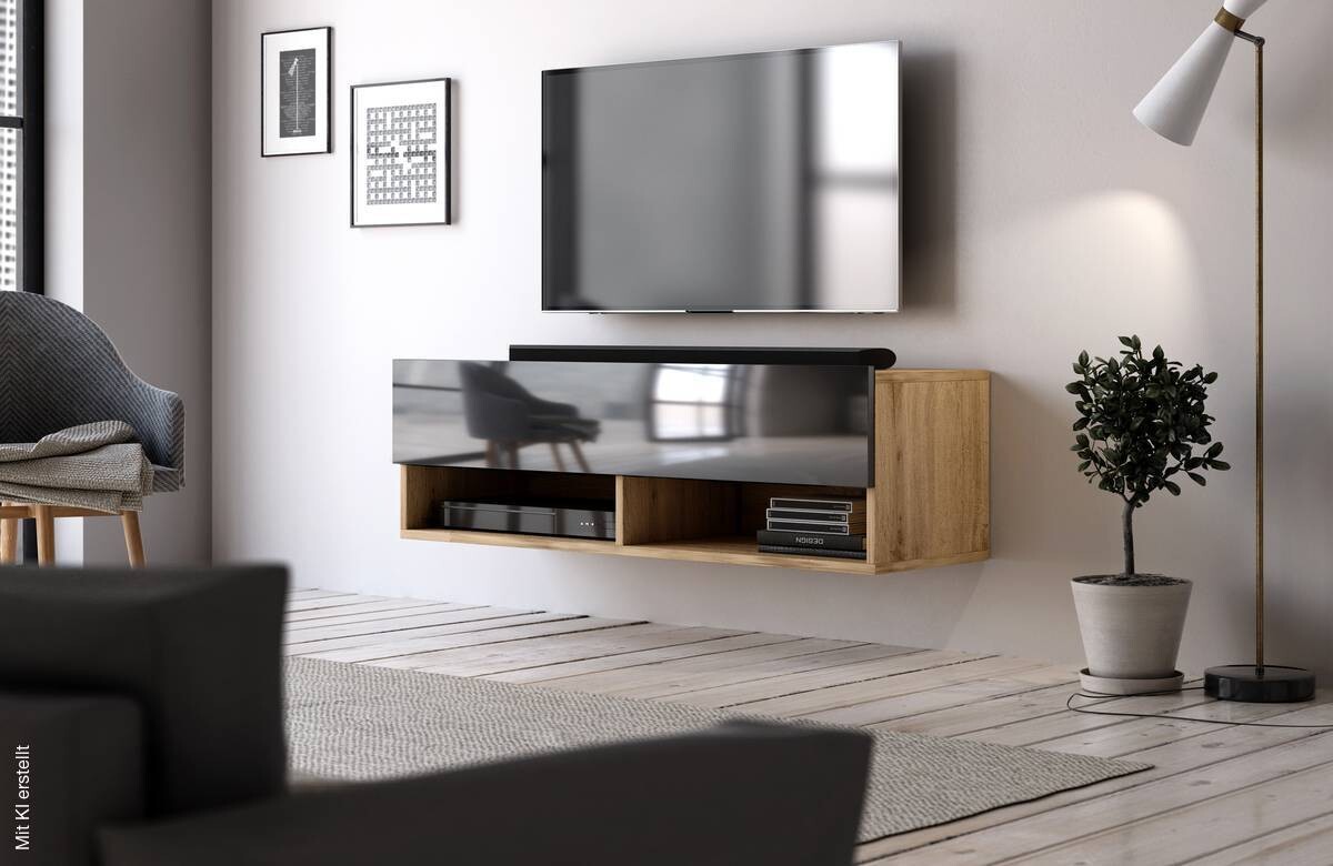 TV-Lowboard TV LOWBOARD DERBY 100 Eiche Wotan Nachbildung schwarz glänzend B/H/T: ca. 100x32,5x31,5 cm