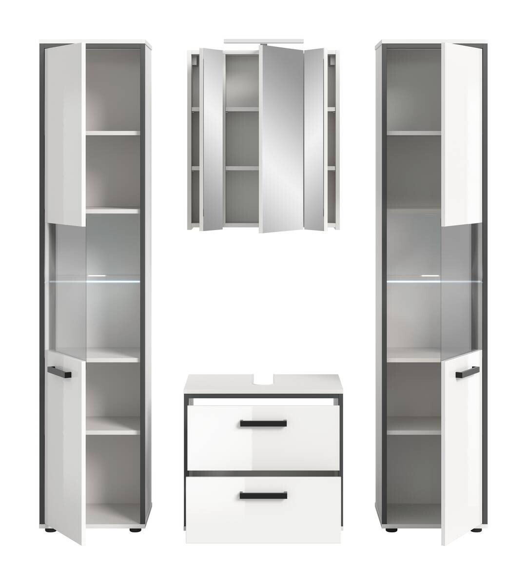 Badblock KOJAK weiß Hochglanz anthrazit grau B/H/T: ca. 171x188x37 cm