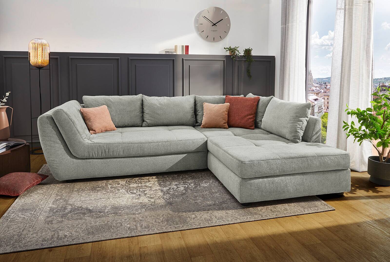 Ecksofa grau Microfaser B/H/T: ca. 321x92x219 cm