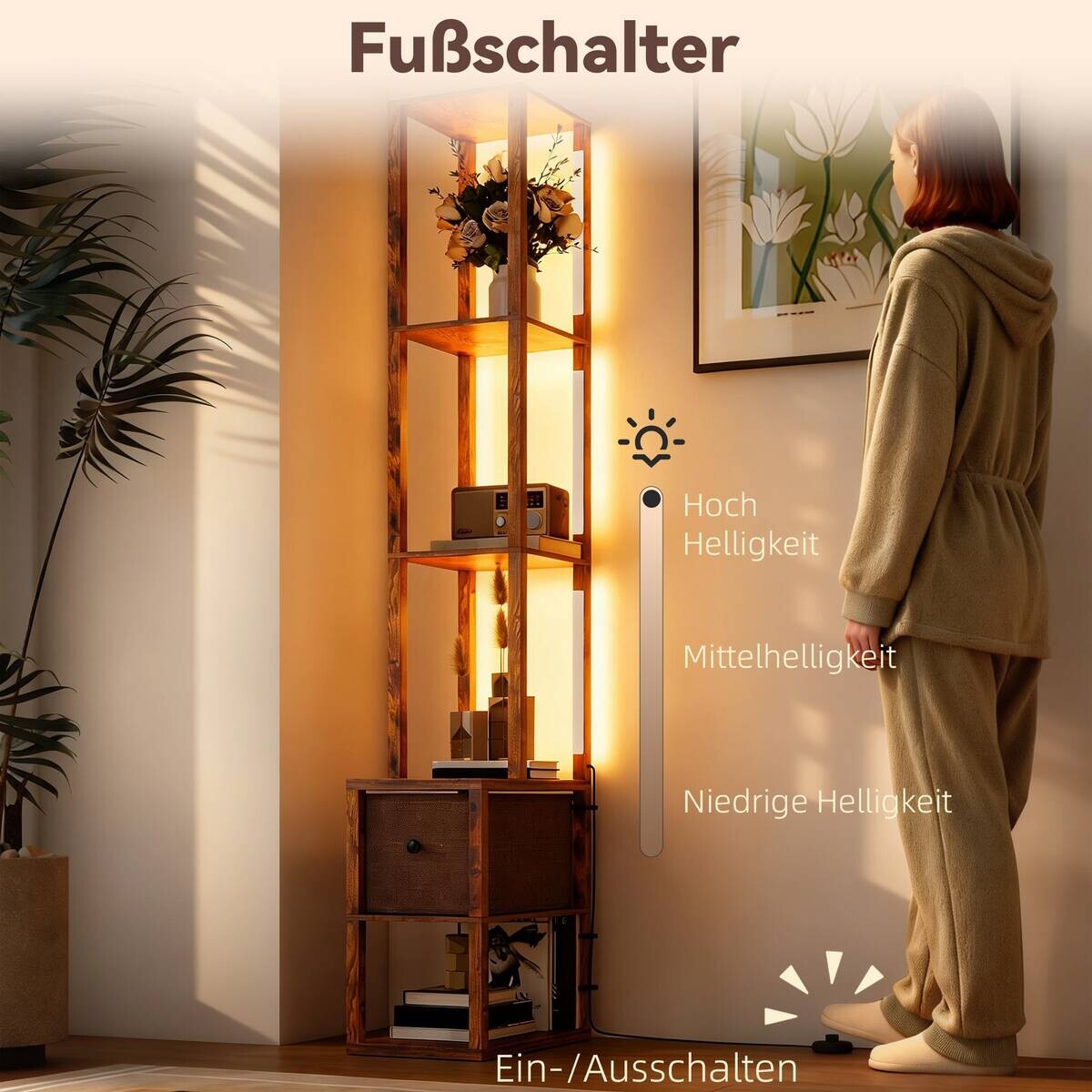 HOMCOM Stehleuchte braun MDF B/H/L: ca. 26,5x169x43,5 cm
