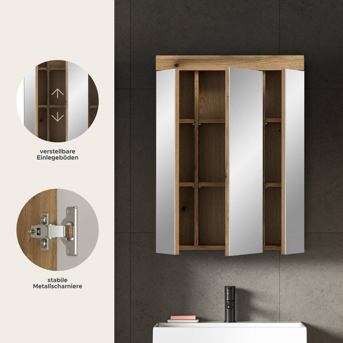 Spiegelschrank Scout Evoke Oak Nachbildung Spiegel B/H/T: ca. 60x79x18 cm