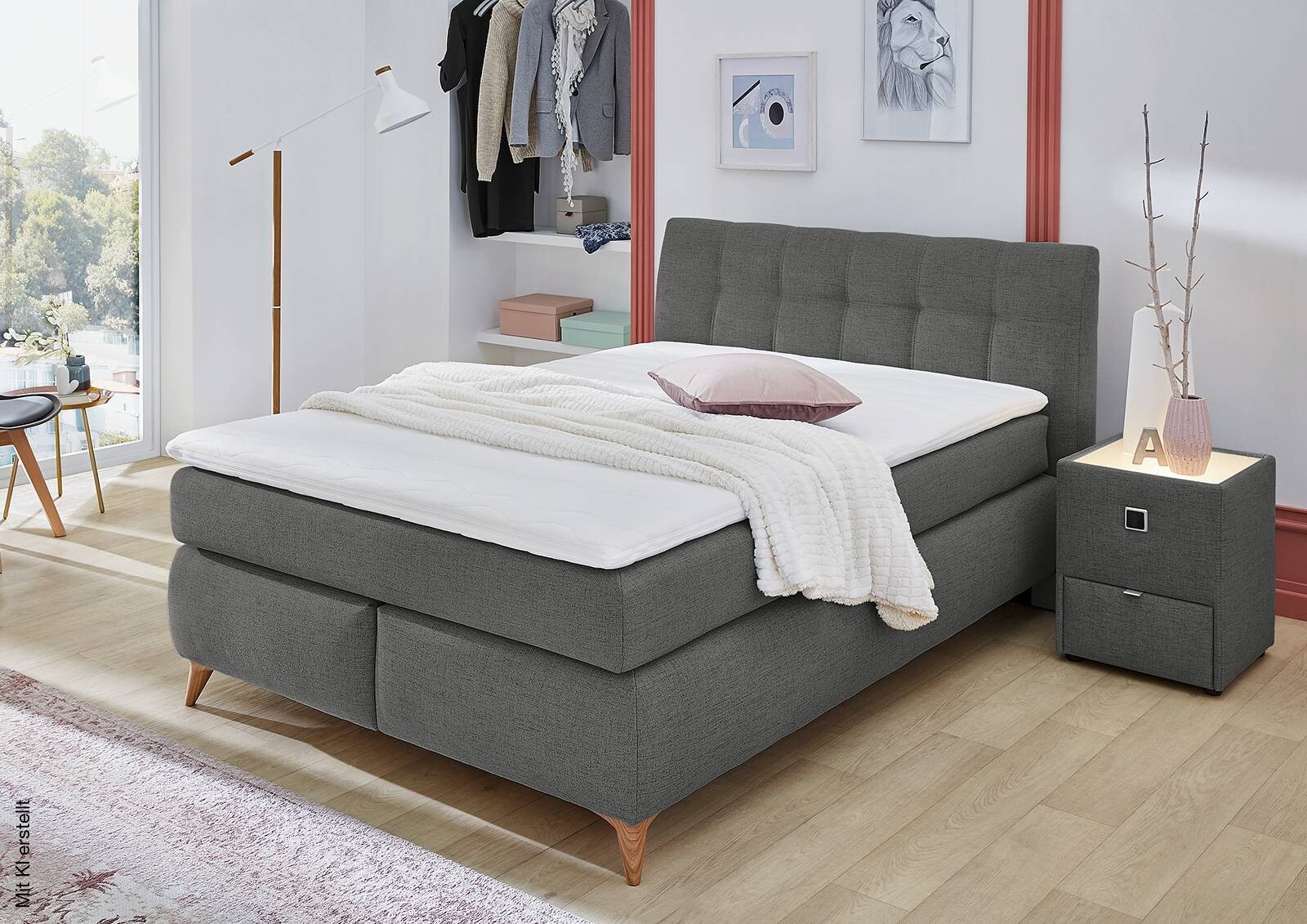 Boxspringbett dunkelgrau Feinstruktur Liegefläche B/L: ca. 140x200 cm