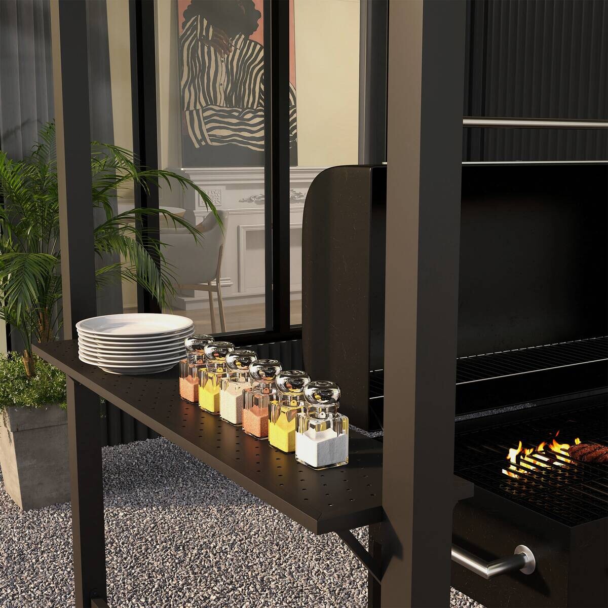 Outsunny Grillpavillon dunkelgrau Polyester B/H/L: ca. 110x235x233 cm