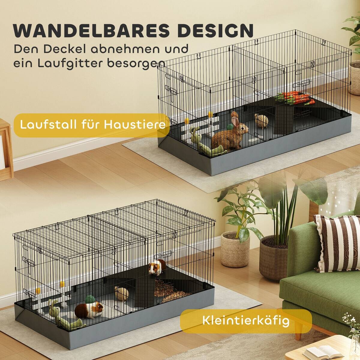 PawHut Kleintierkäfig schwarz Stahl B/H/L: ca. 61x61x121 cm
