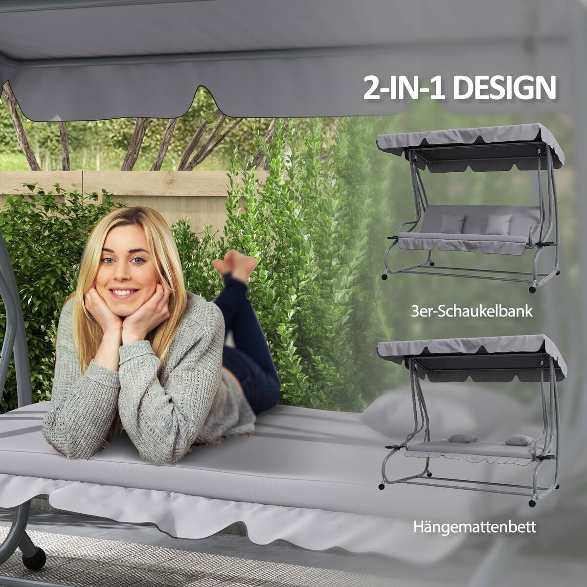 Outsunny Hollywoodschaukel hellgrau Polyester-Mischgewebe B/H/L: ca. 120x164x200 cm