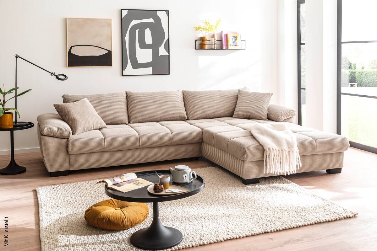 Ecksofa mit Bettfunktion und Bettkasten taupe Microfaser B/H/T: ca. 323x88x211 cm