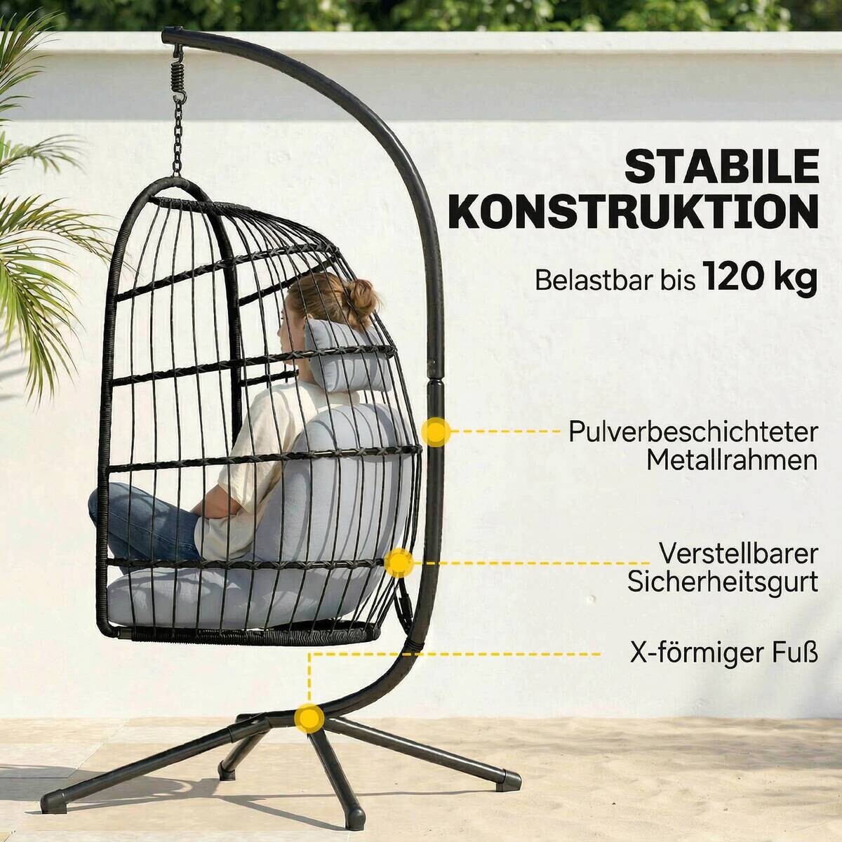 Outsunny Korbhängesessel hellgrau Metall B/H/L: ca. 101x196x105 cm