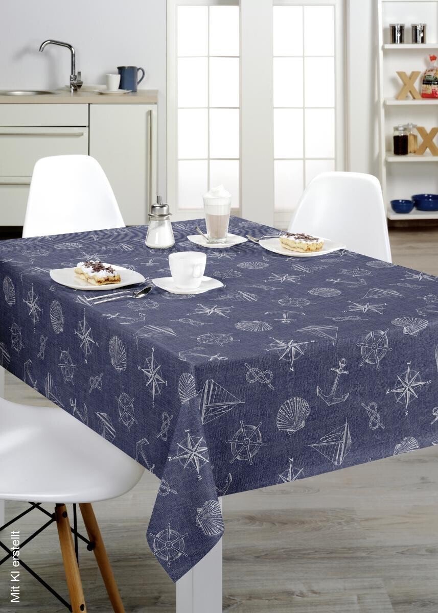Abwaschbarer Tischbelag Maritim blau 100% Polyvinylchlorid B: ca. 140 cm