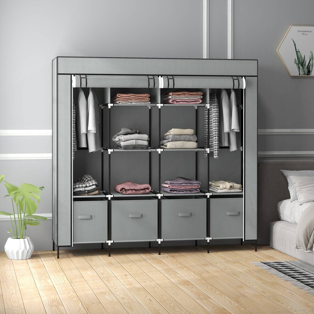 HOMCOM Kleiderschrank dunkelgrau Polypropylen B/H/L: ca. 42,5x166x169,5 cm