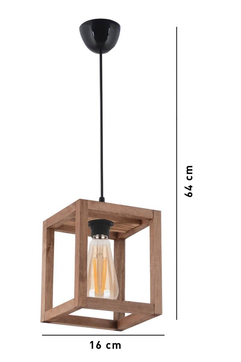 Opviq Pendelleuchte Cube braun Holz B/H/T/L/D: ca. 16x60x16x16x16 cm E27 1 Brennstellen