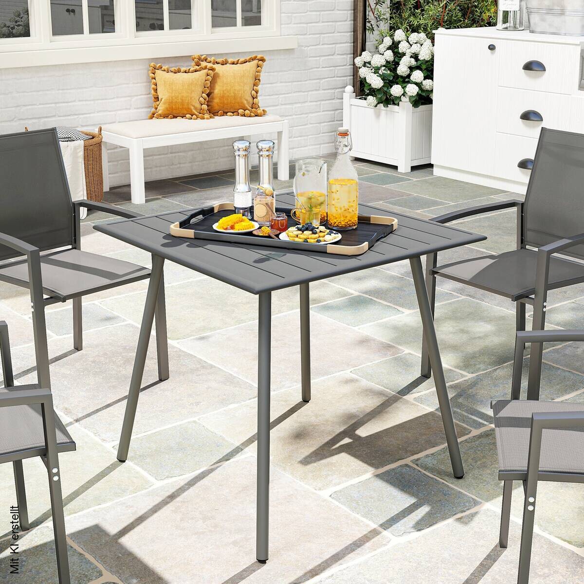 Outsunny Gartentisch grau Stahl B/H/L: ca. 80x74x80 cm