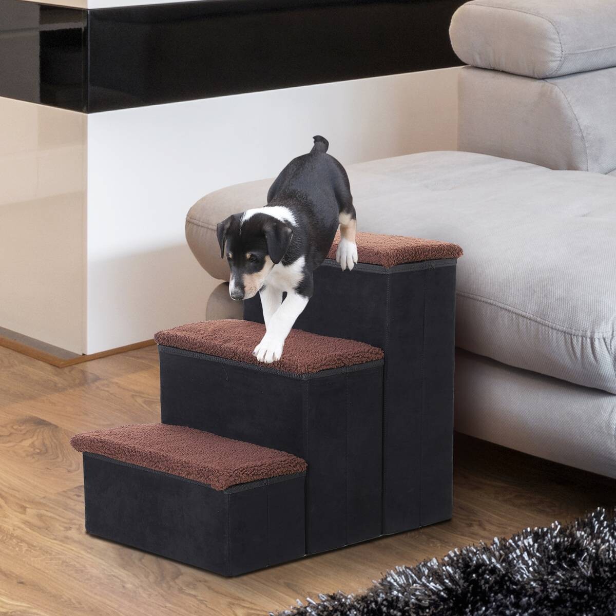 PawHut Haustiertreppe schwarz MDF B/H/L: ca. 54x48x40 cm