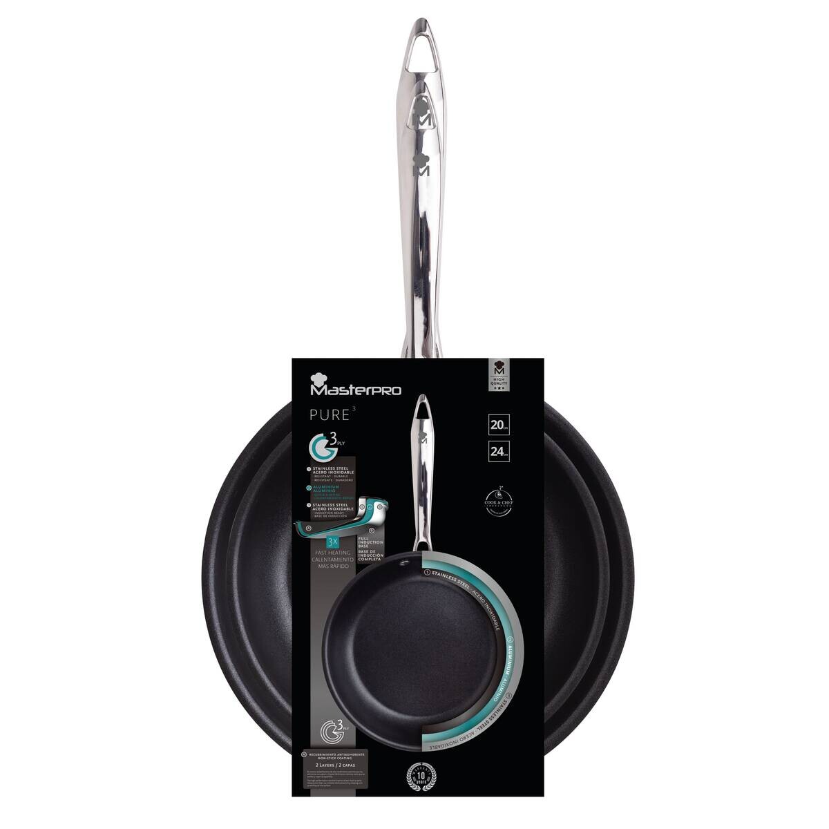 MASTERPRO Pfannenset PURE 3 silber Edelstahl 2 tlg.