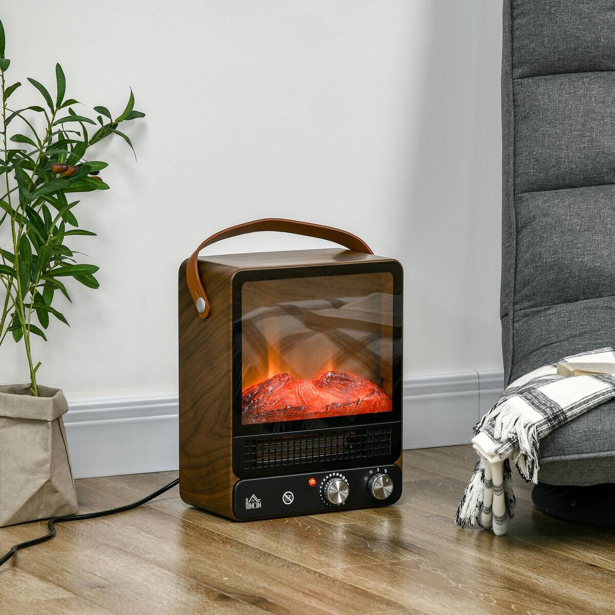 HOMCOM Elektro-Feuerstelle 820-348V90WN braun Edelstahl Polypropylen Kunststoff B/H/L: ca. 17,5x30,3x37,4 cm ca. 1500 W
