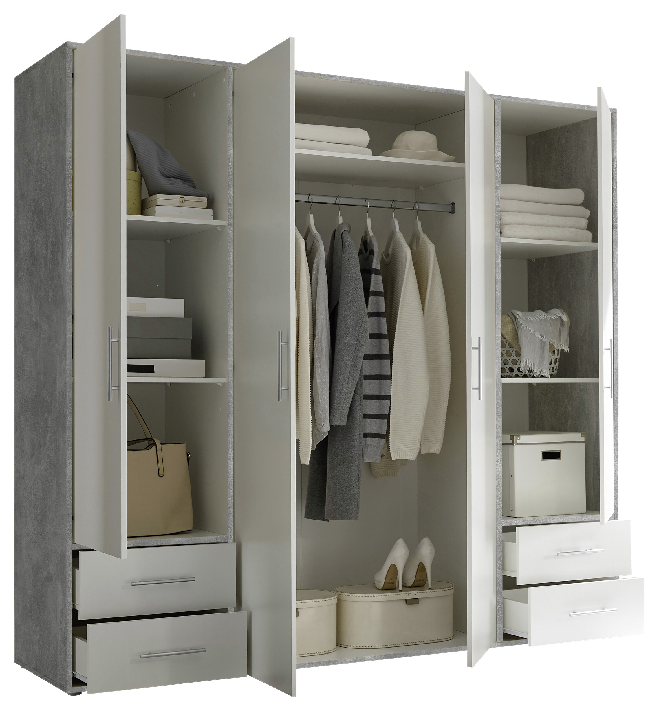 Kleiderschrank Valencia Beton Optik B/H/T: ca. 206x195x60 cm