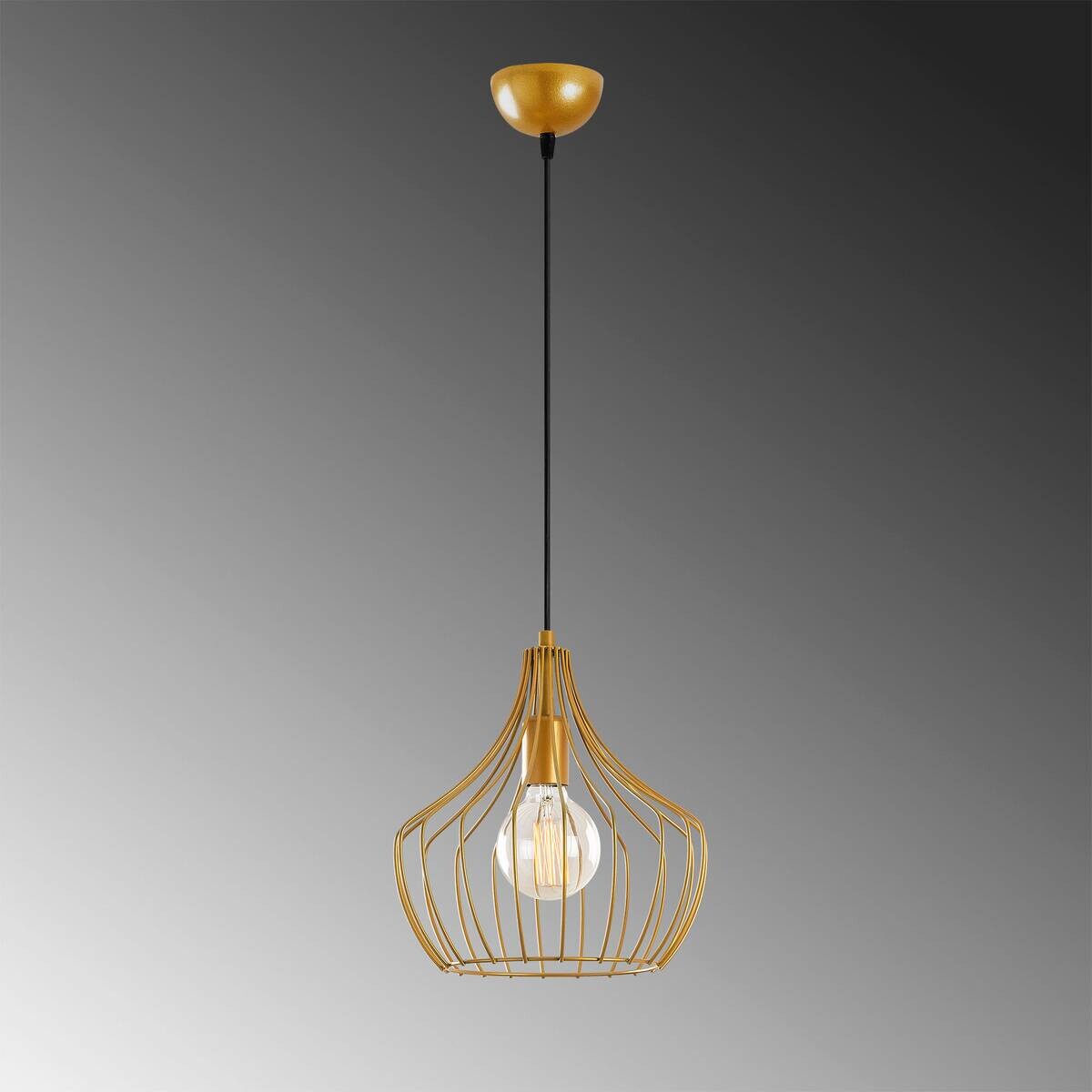 Pendelleuchte gold Metall B/H/L/D: ca. 27x126x27x27 cm E27 1 Brennstellen