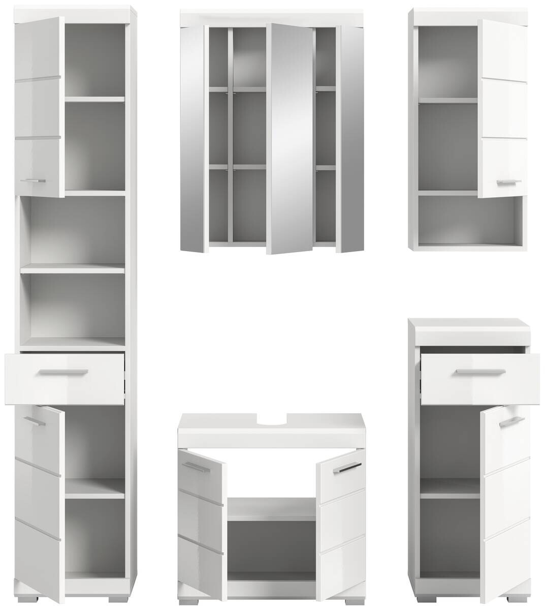 Badezimmer-Set Scout weiß weiß Hochglanz B/H/T: ca. 164x191x34 cm