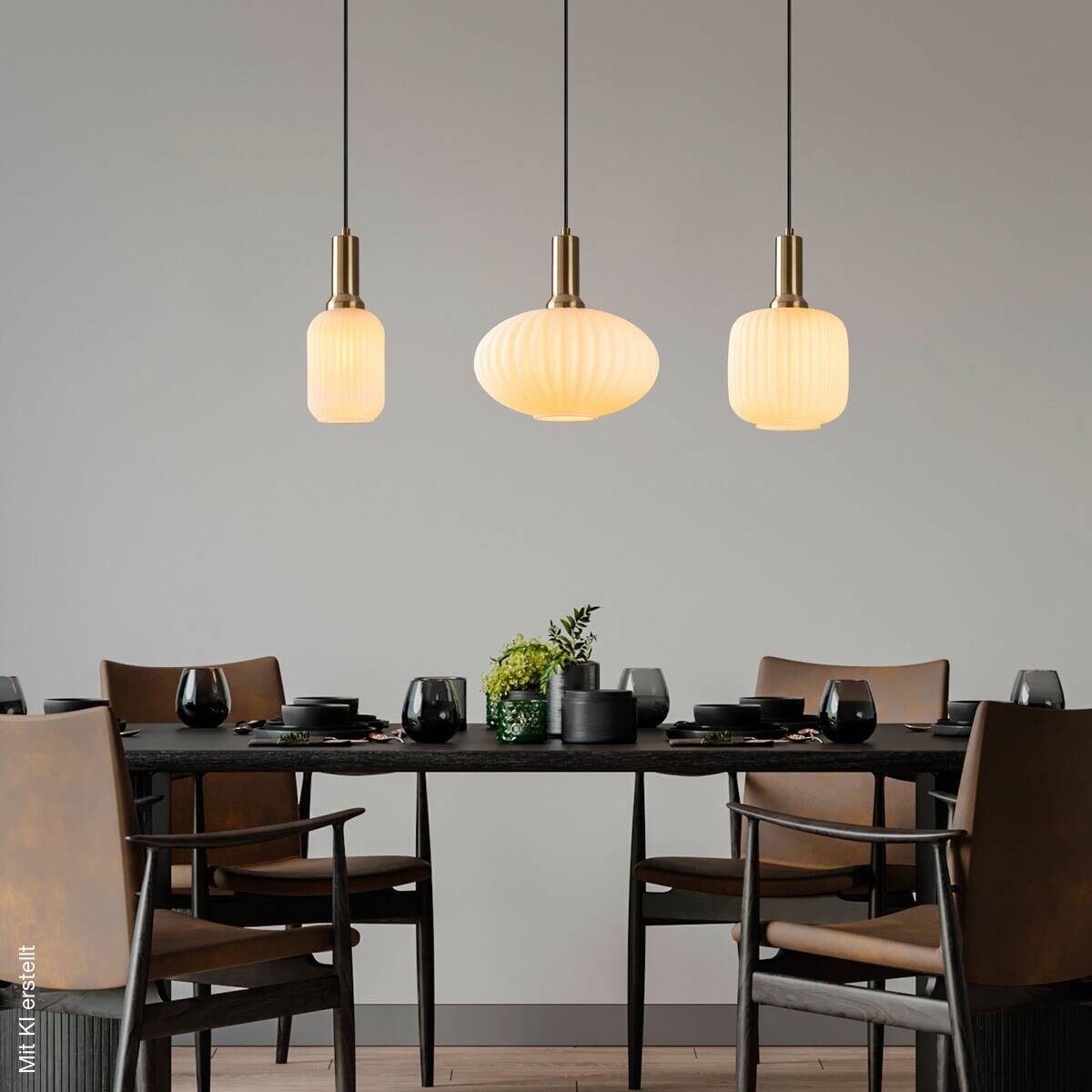 Pendelleuchte gold Metall Glas B/H/T/L: ca. 30x130x30x87 cm E27 3 Brennstellen