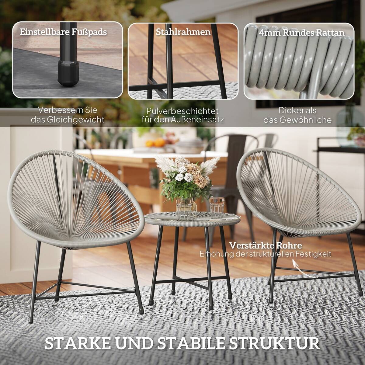 Outsunny Balkonmöbel-Set schwarz Glas B/H/L: ca. 68x81x72 cm