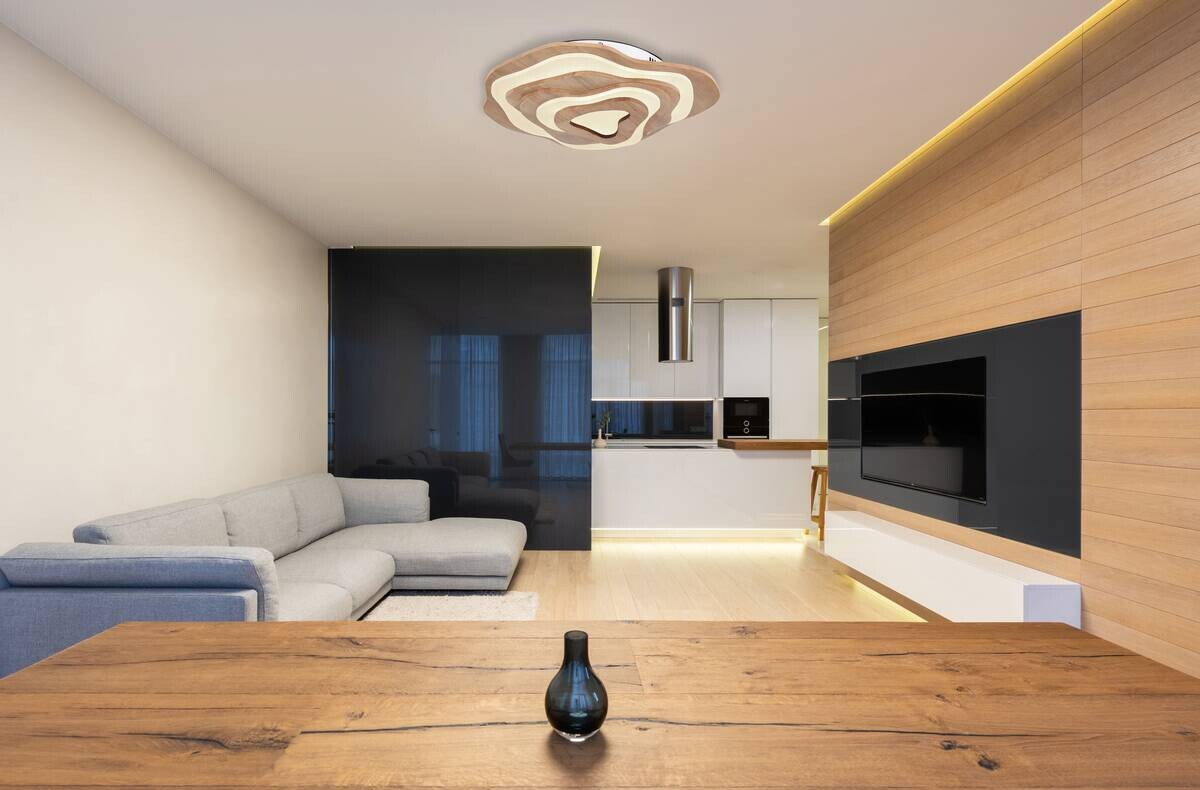 GLOBO LED-Deckenleuchte Jacks dunkelbraun Opal Kunststoff Holz B/H/T: ca. 50x10x58 cm