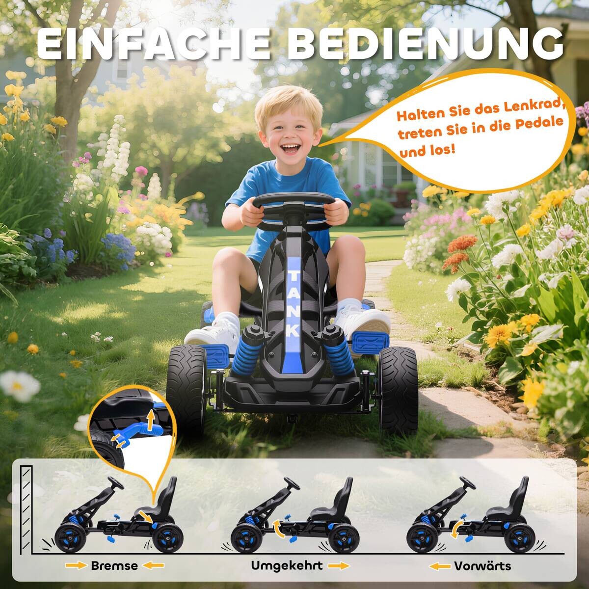 AIYAPLAY Kinder Gokart blau B/H/L: ca. 59x60,5x100 cm