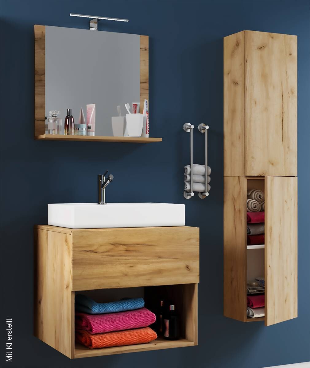 Waschplatz 4tlg-Lendas Eiche Honig Nachbildung weiß B/H/T: ca. 60x52x52 cm