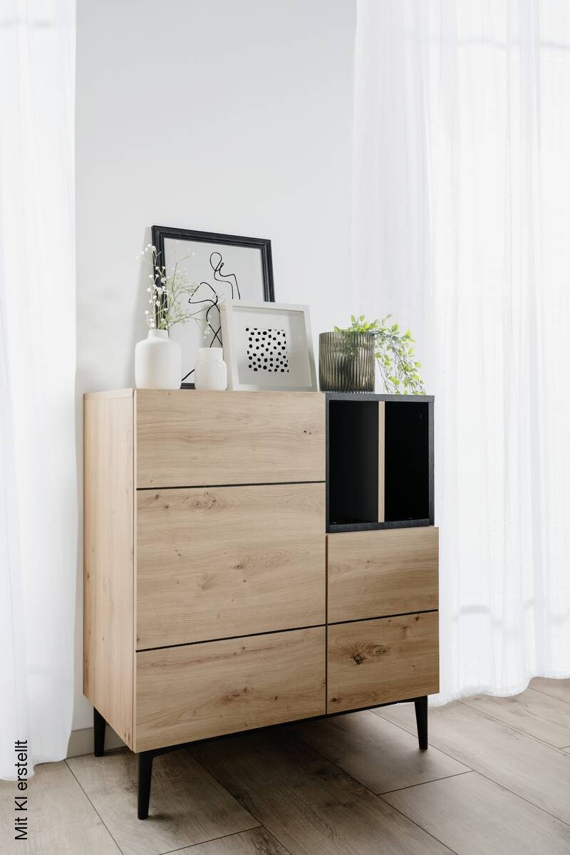 Kommode Nola Eiche Artisan Nachbildung schwarz B/H/T: ca. 80x90x42 cm