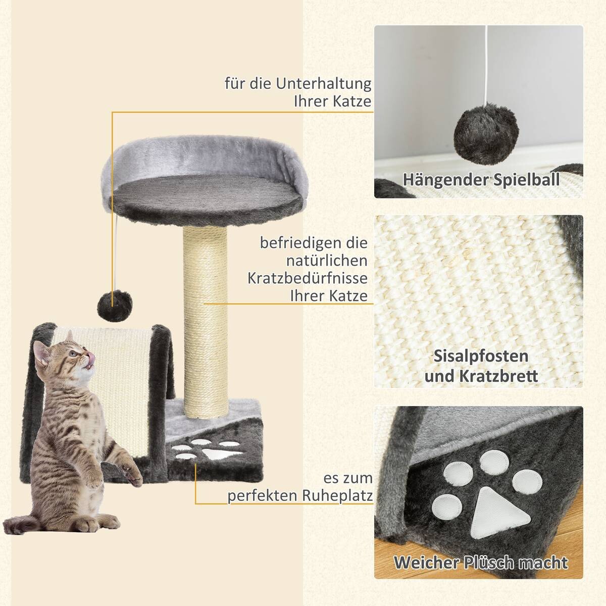PawHut Katzenbaum grau Sisal B/H/L: ca. 36x44x36 cm