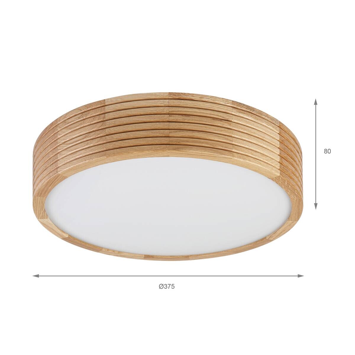 Lamkur Deckenleuchte Eiche weiß Glas Eiche B/H/L: ca. 37,5x8x37,5 cm E27 2 Brennstellen