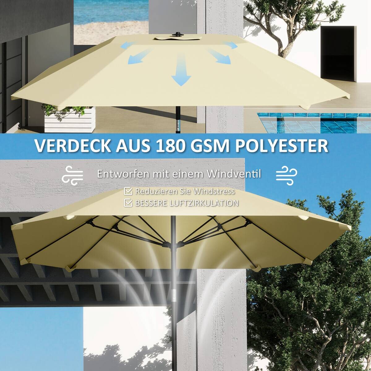Outsunny Sonnenschirm beige Aluminium B/H/L: ca. 233x240x233 cm
