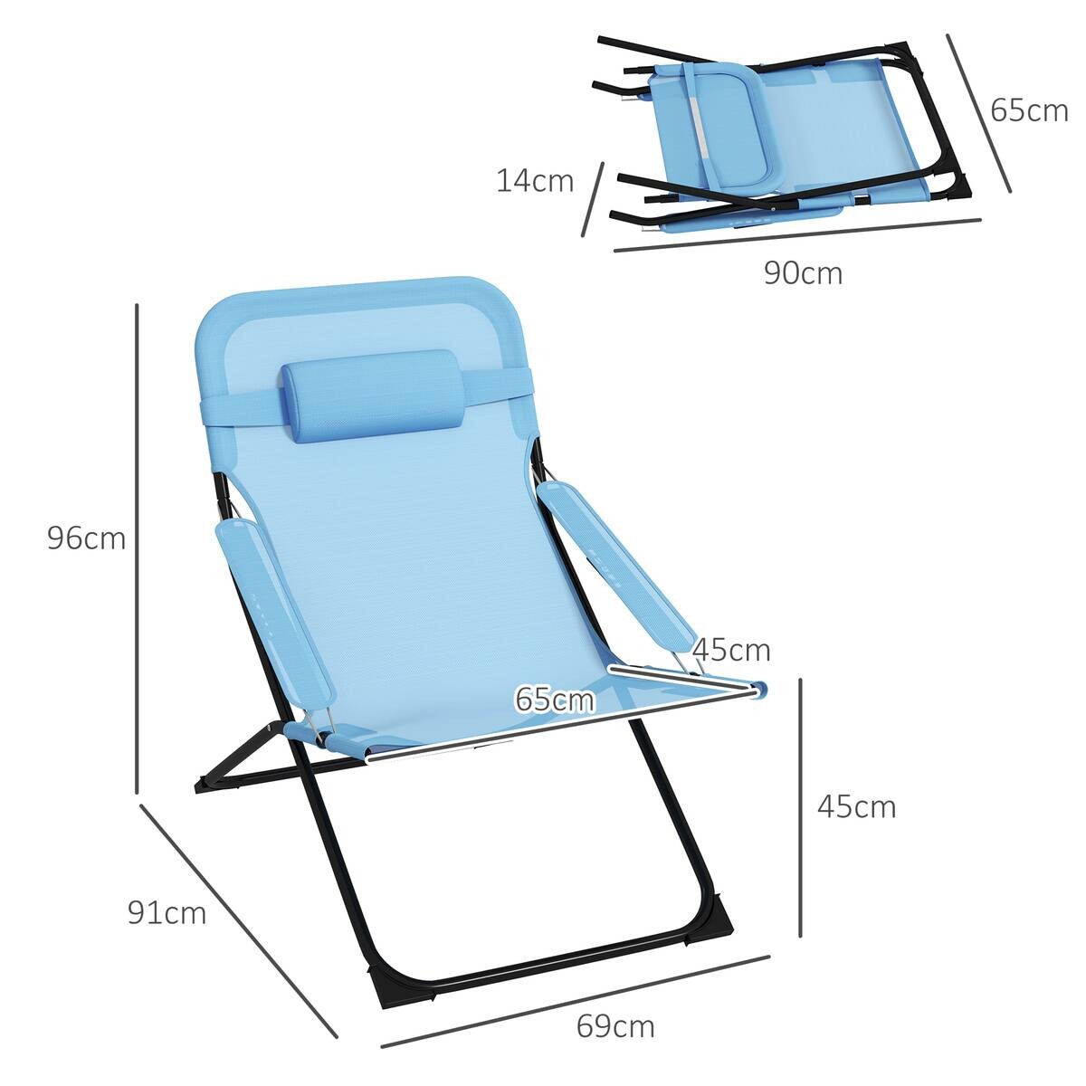 Outsunny Klappstuhl blau Edelstahl B/H/L: ca. 91x69x96 cm