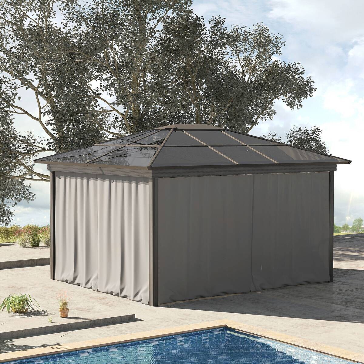 Outsunny Pavillon-Zubehör hellgrau Edelstahl H/L: ca. 302x205 cm