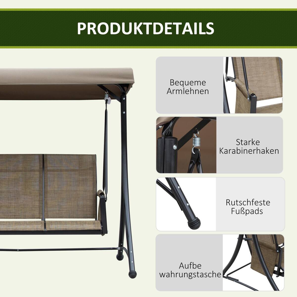 Outsunny Hollywoodschaukel braun Polyester B/H/L: ca. 128x172x196 cm