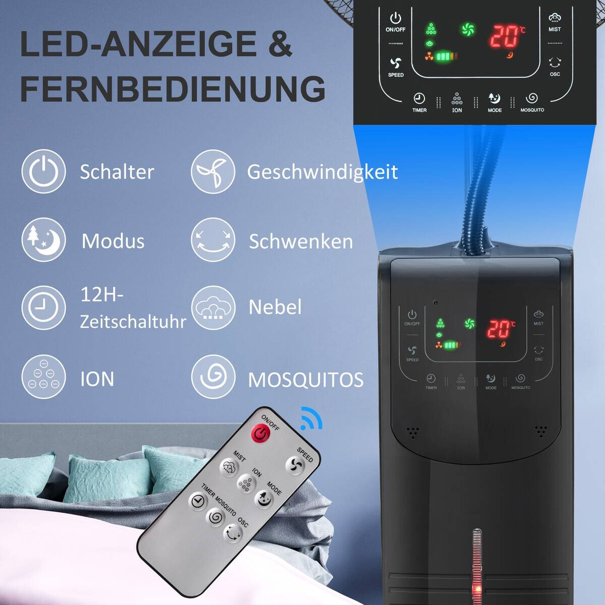 HOMCOM Ventilator schwarz Polypropylen Edelstahl Kunststoff B/H/L: ca. 44,5x44,5x135 cm