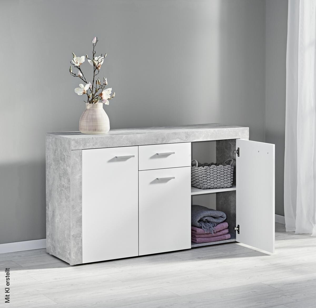 Kommode Focus Beton Optik weiß B/H/T: ca. 134x79x39 cm