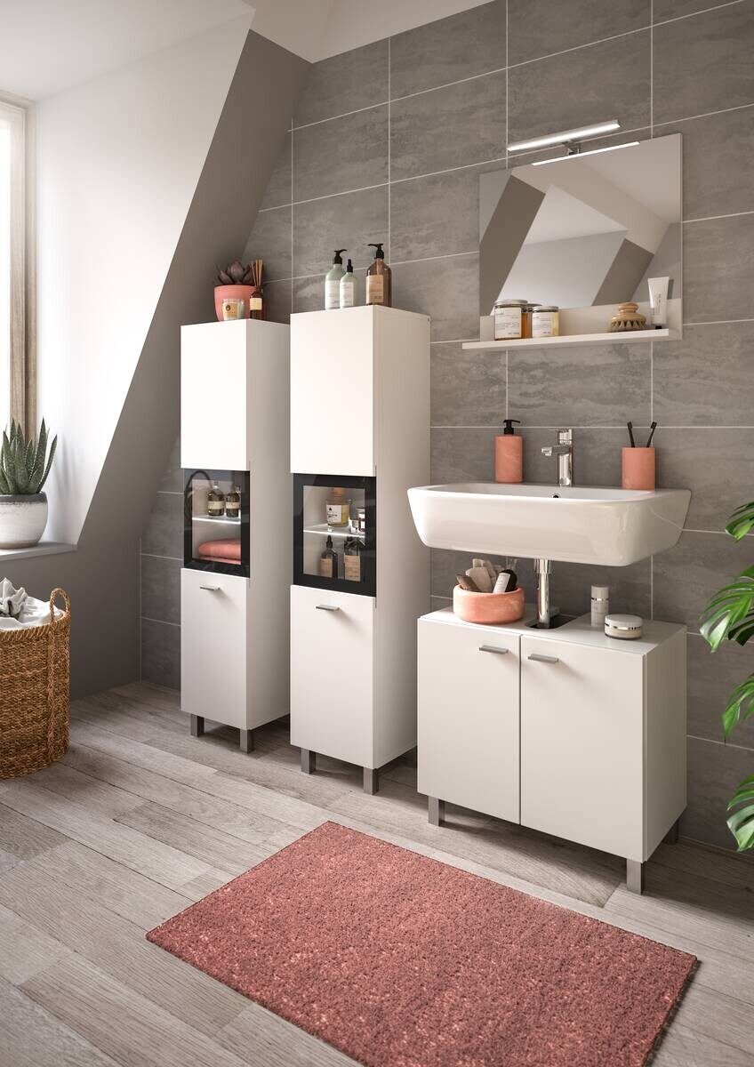 Badezimmer-Set BOSTON weiß schwarz B/H/T: ca. 137x186x33 cm