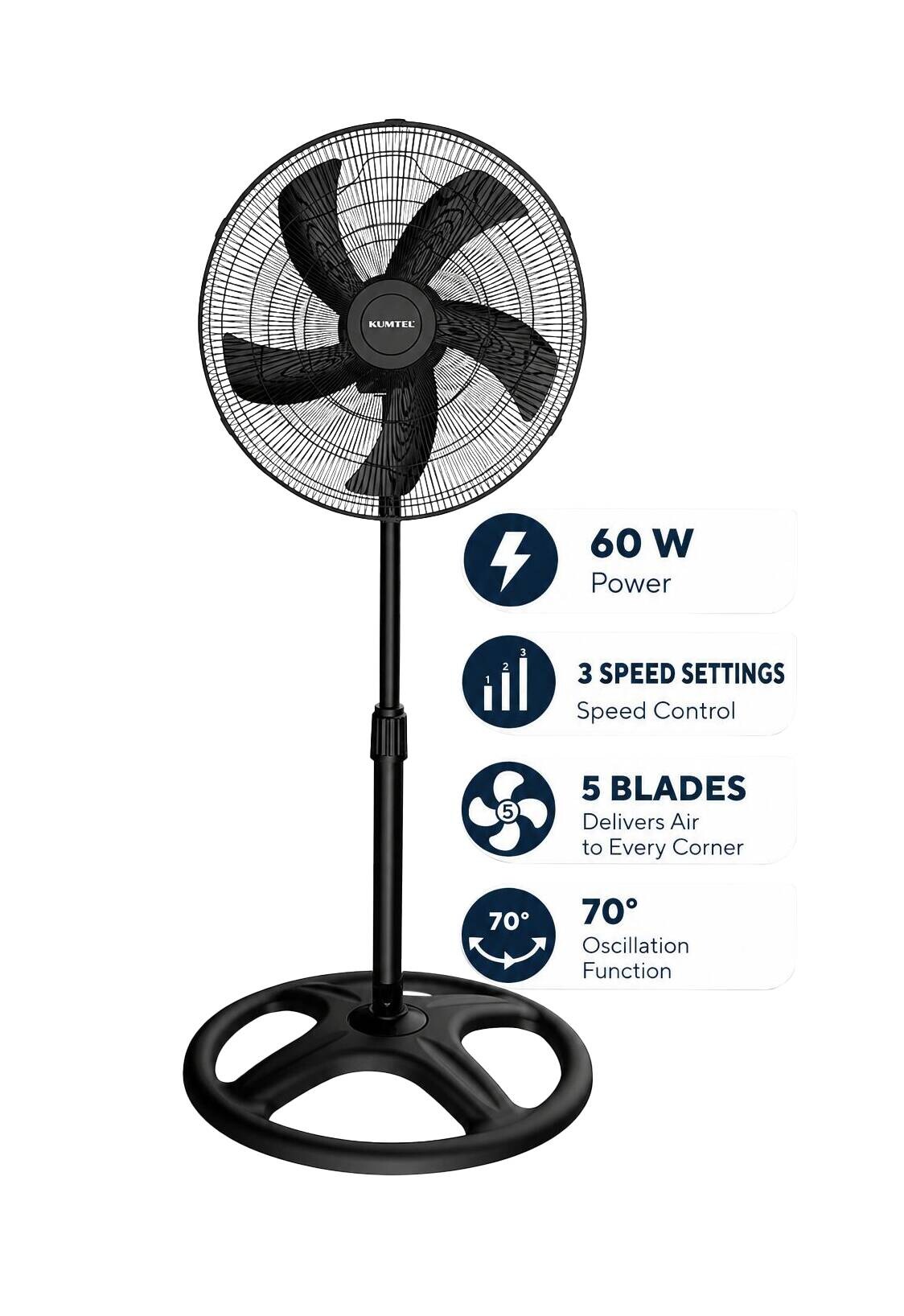 Opviq - Kumtel Standventilator schwarz Kunststoff B/H/L: ca. 50x132x50 cm
