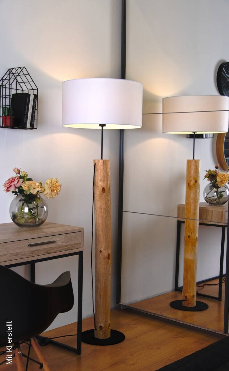 SPOT Light Stehlampe Pino weiß natur Textil Kiefer H/D: ca. 161x50 cm E27 1 Brennstellen