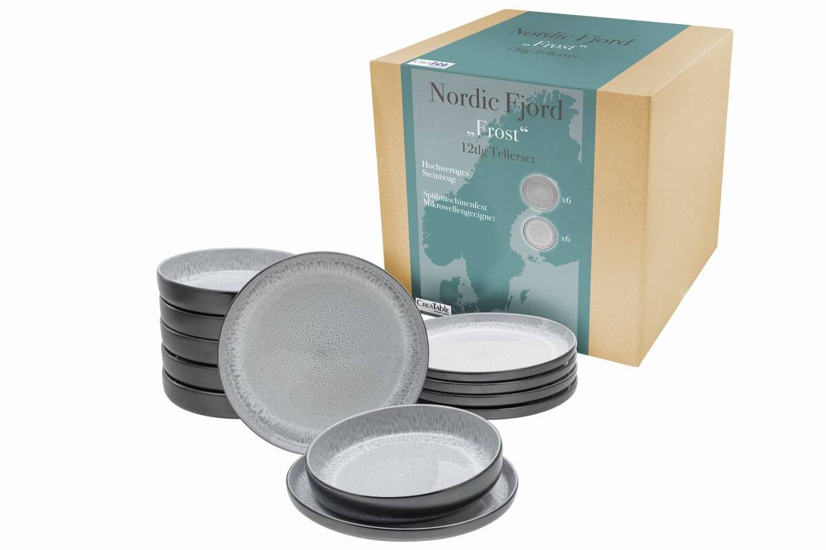 CreaTable Tafelservice Nordic Fjord grau Steinzeug 12 tlg.