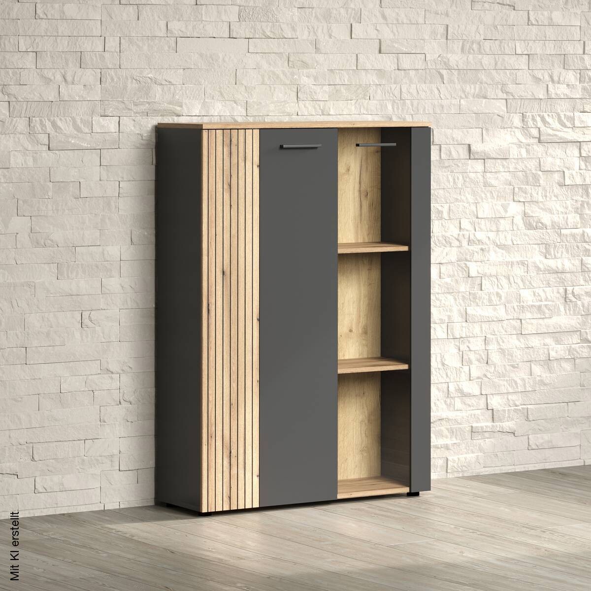 Vitrine Esteban anthrazit Eiche Evoke Coast Nachbildung B/H/T: ca. 90x132x34 cm