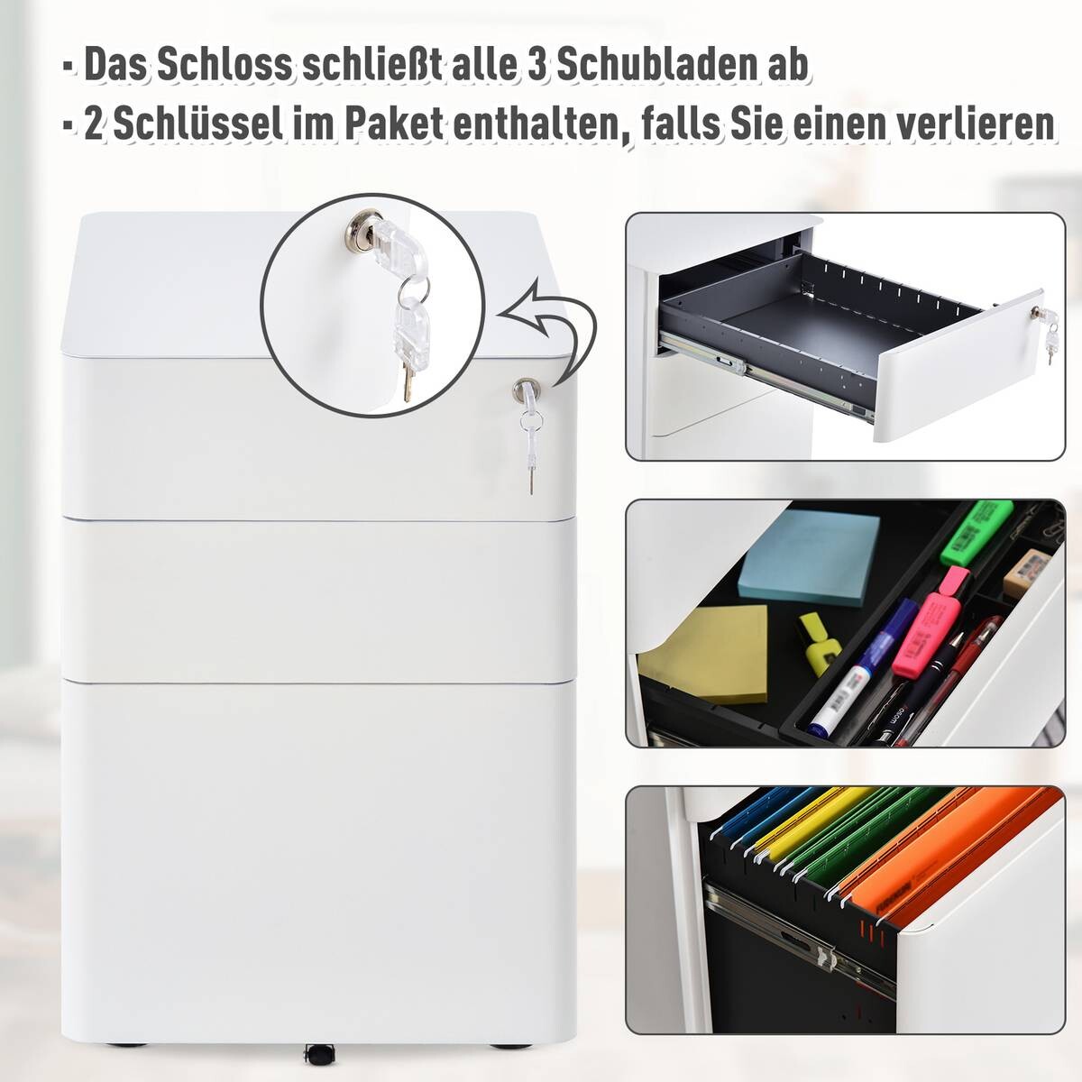 Rollcontainer 924-006WT weiß B/H/T: ca. 39x59x48 cm