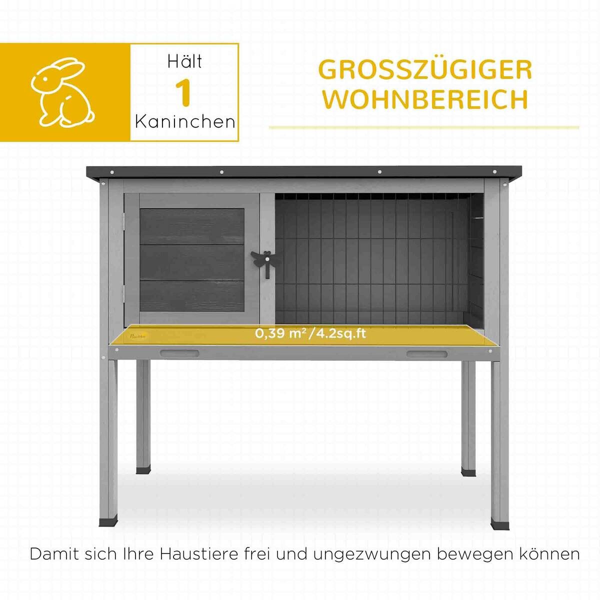 PawHut Kaninchenstall schwarz Holz B/H/L: ca. 43x70x84 cm
